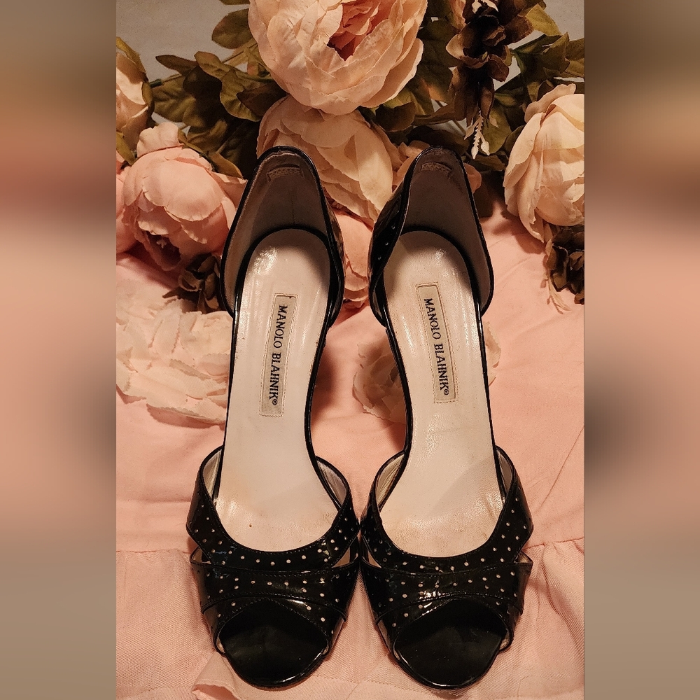 Manolo Blahnik Black Studded 3 Inch Heels